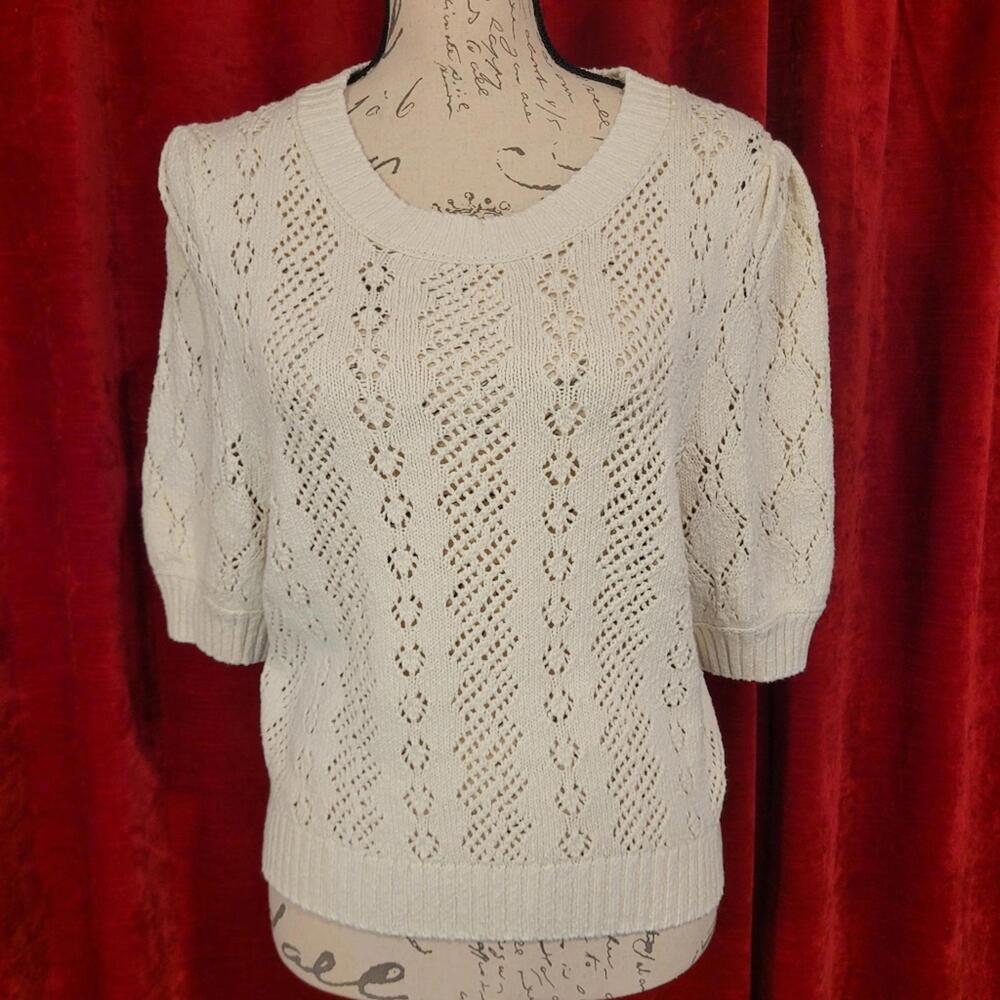 BUNDLE SALE! FREE PEOPLE White Knit  Short Sleeve Sweater Sz M